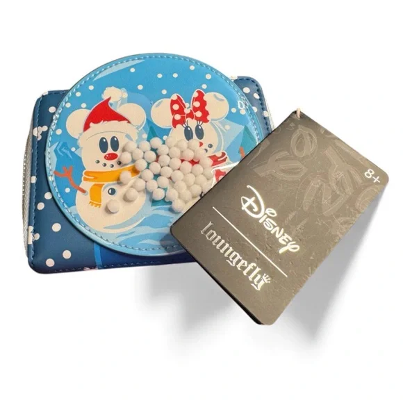 NWT Loungefly Disney Snowman Mickey & Minnie Snow Globe Zip-Around Wallet - Picture 2 of 5